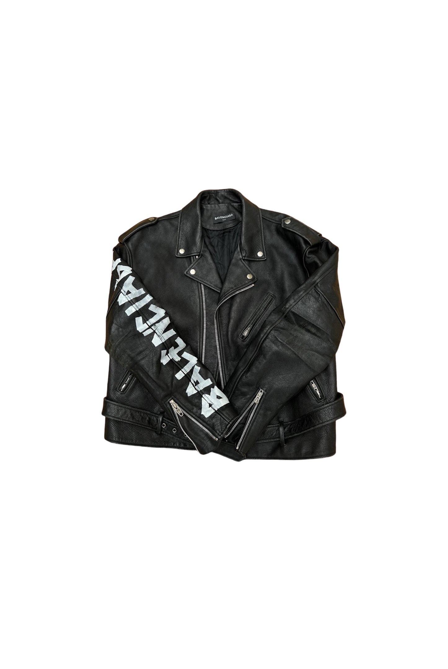 BALENCIAGA graffiti biker leather jacket