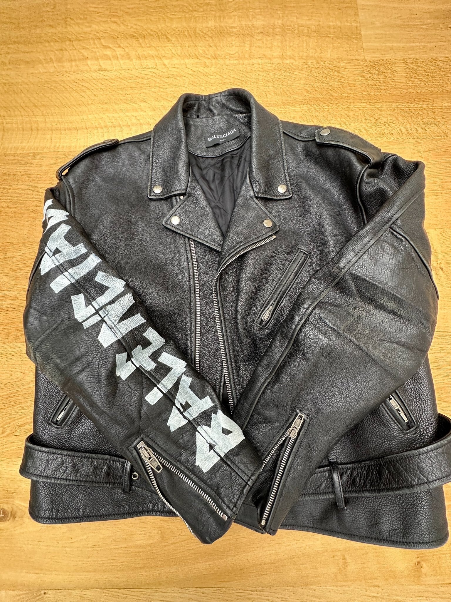 BALENCIAGA graffiti biker leather jacket - six__pistols designer fashion items
