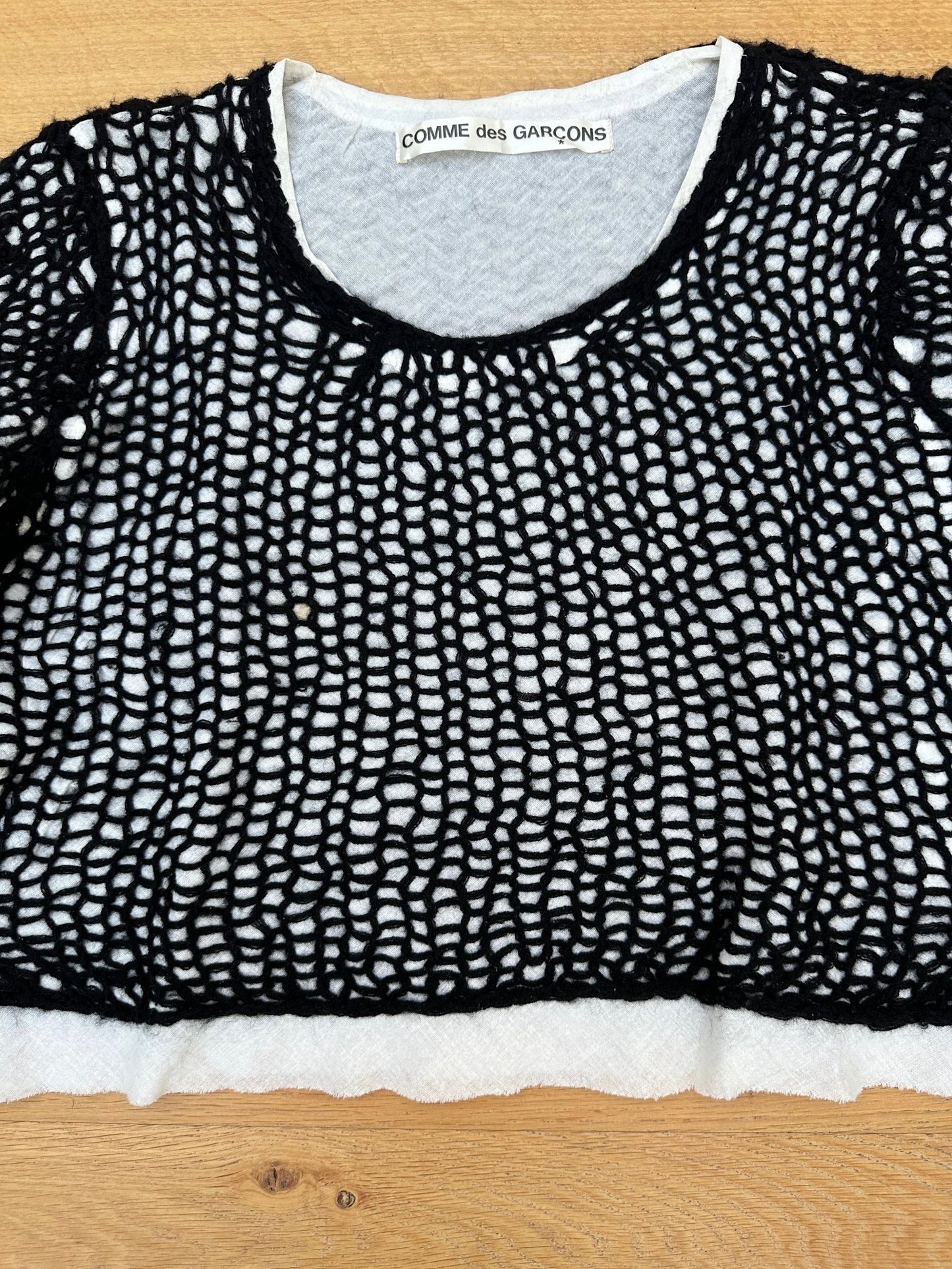 COMME DES GARÇONS cropped mesh sweater - six__pistols designer fashion items