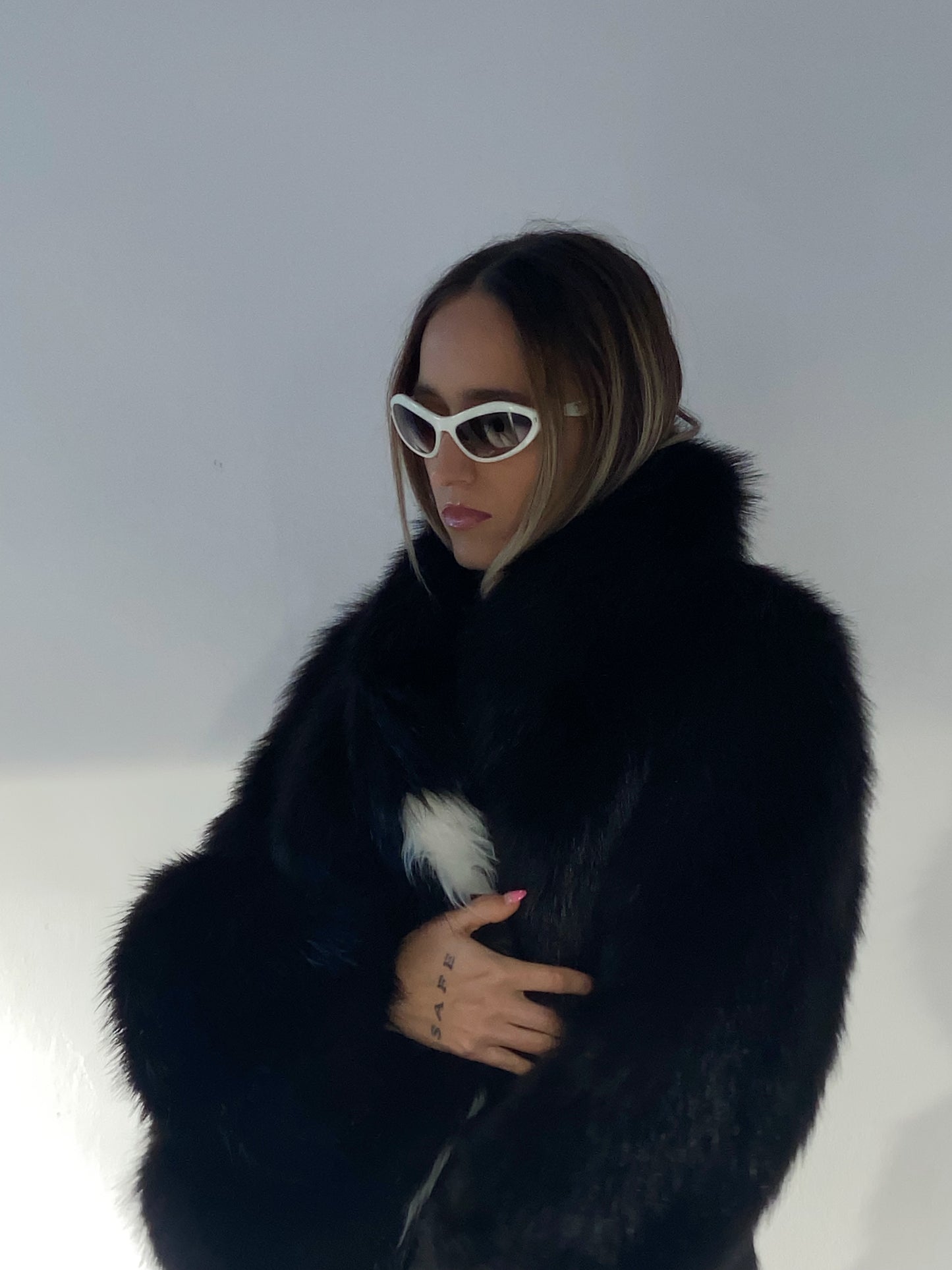 OFF_ WHITE faux fur coat