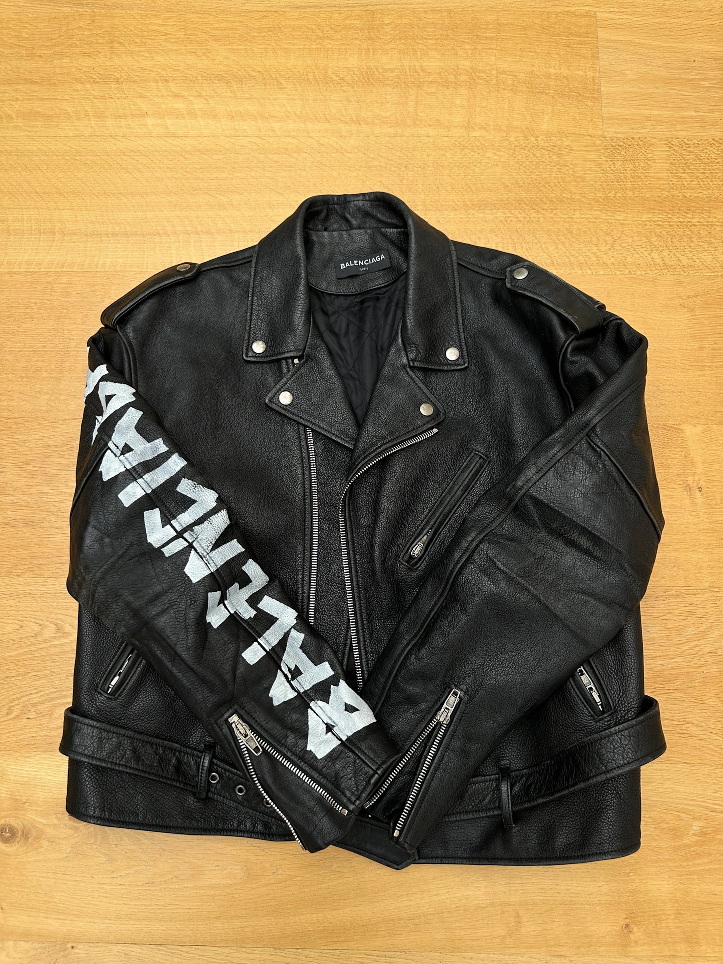 BALENCIAGA graffiti biker leather jacket
