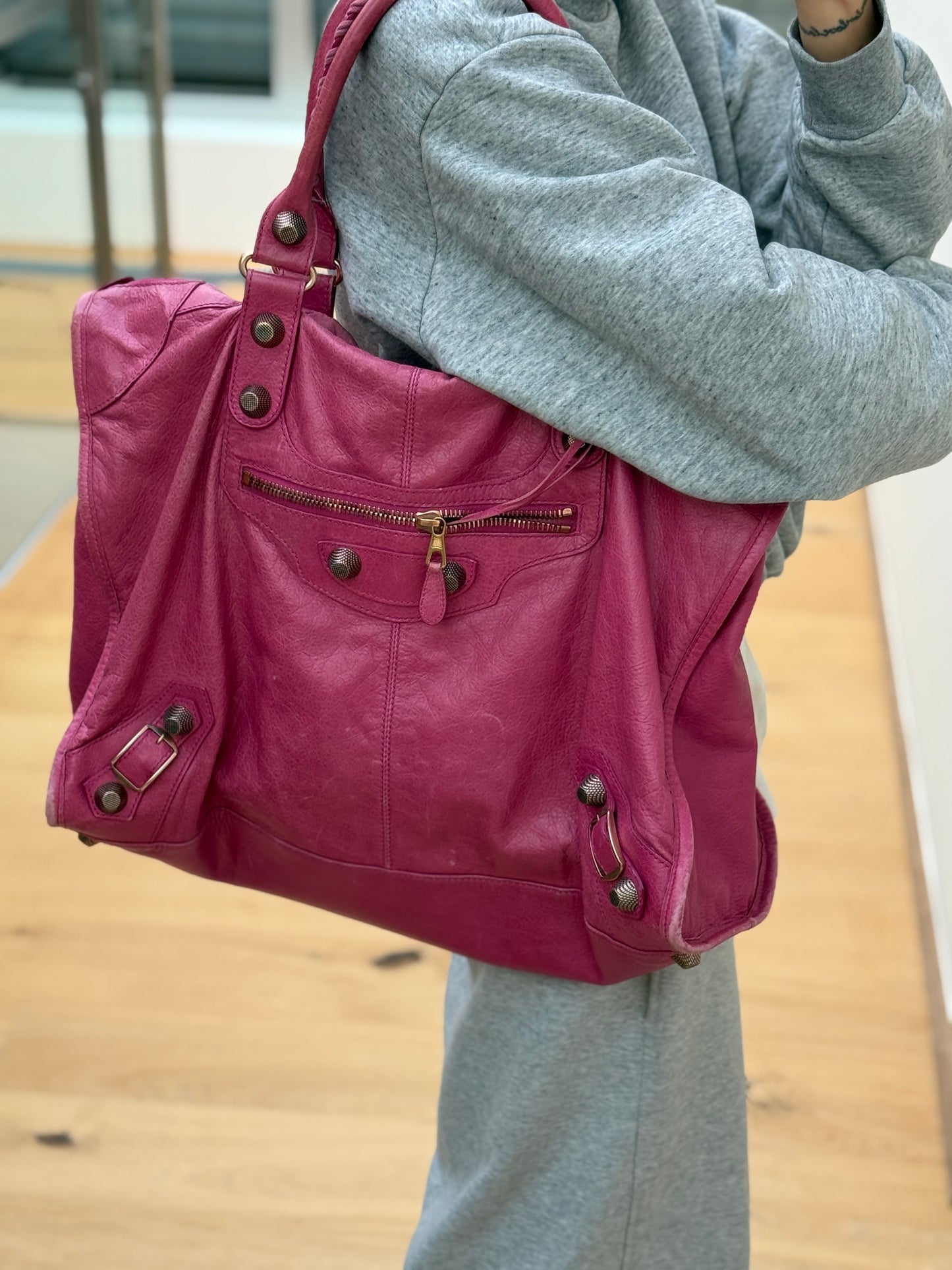 BALENCIAGA large pink weekender bag