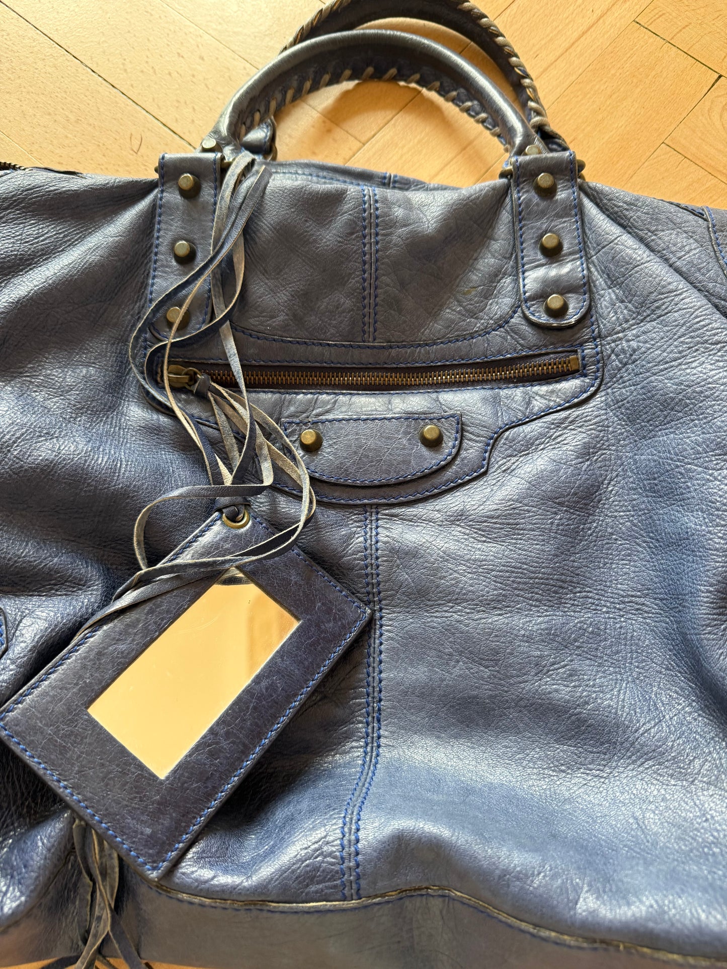 BALENCIAGA blue weekender bag