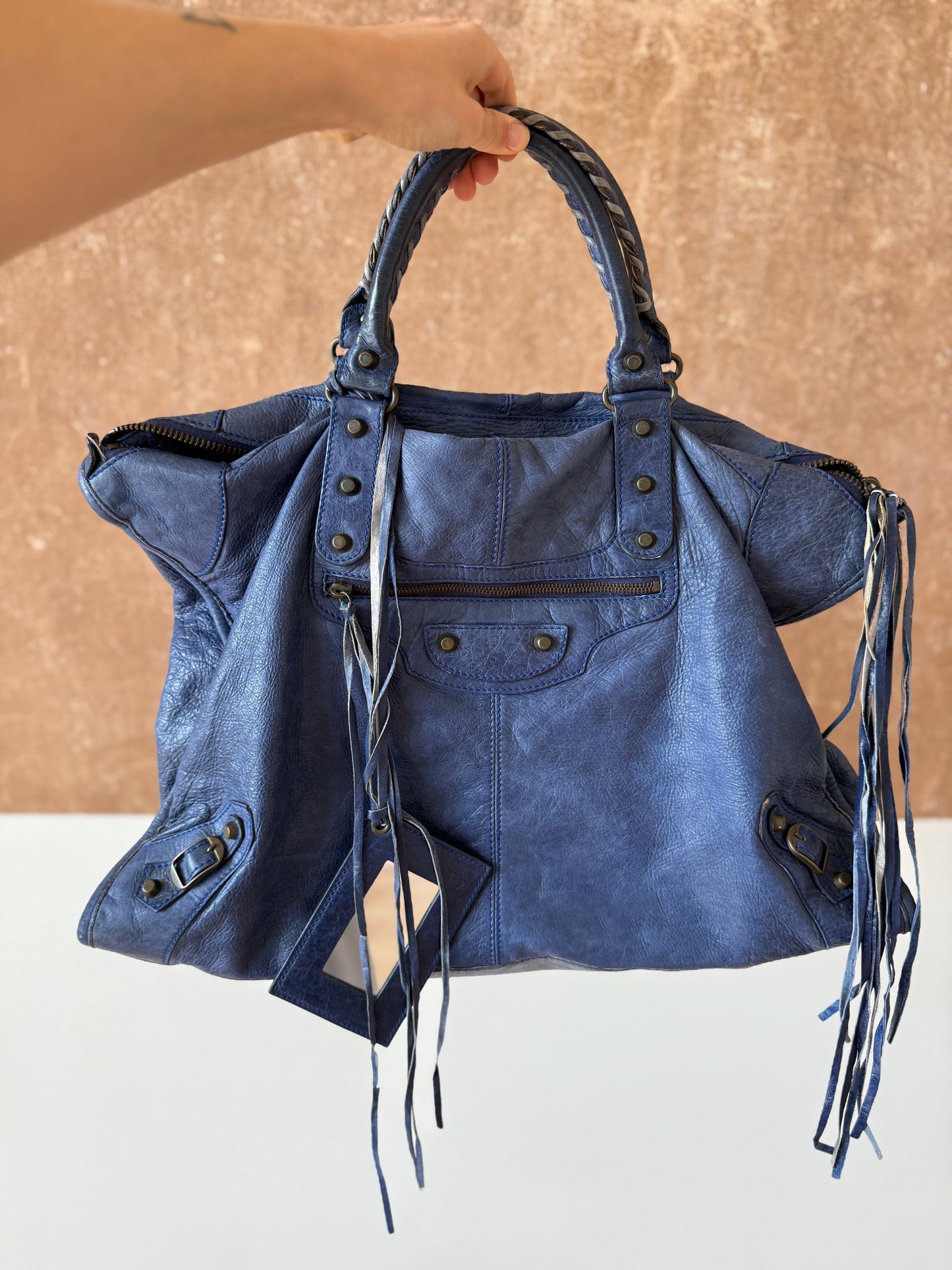 BALENCIAGA blue weekender bag