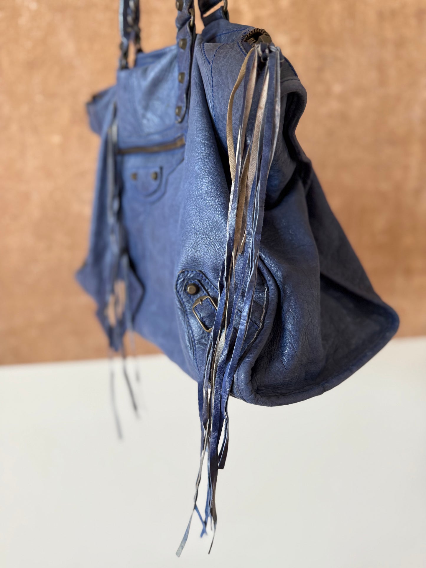 BALENCIAGA blue weekender bag