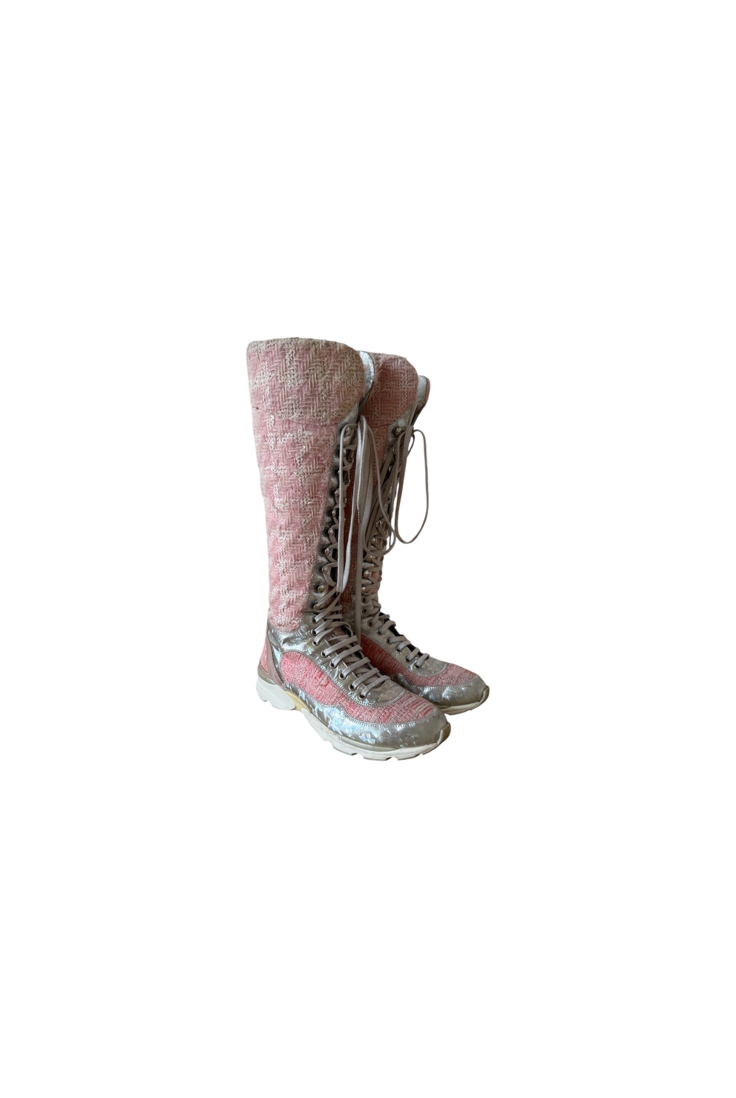 CHANEL tweed runway boots