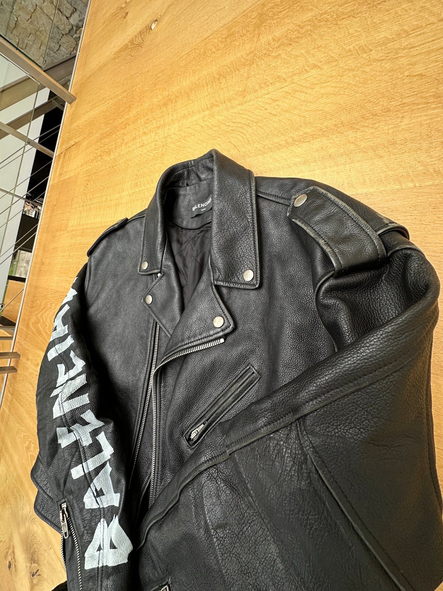 BALENCIAGA graffiti biker leather jacket - six__pistols designer fashion items